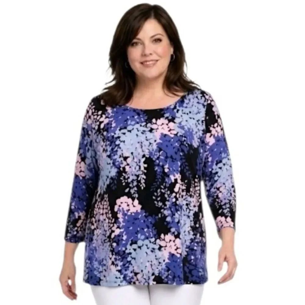 Talbots Blue & Purple Floral Bateau Neck 3/4 Sleeve Sweater Size 3X Petite